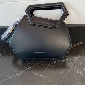 Expressions NYC Black Crossbody Handbag In A Unique Hexagon Shape